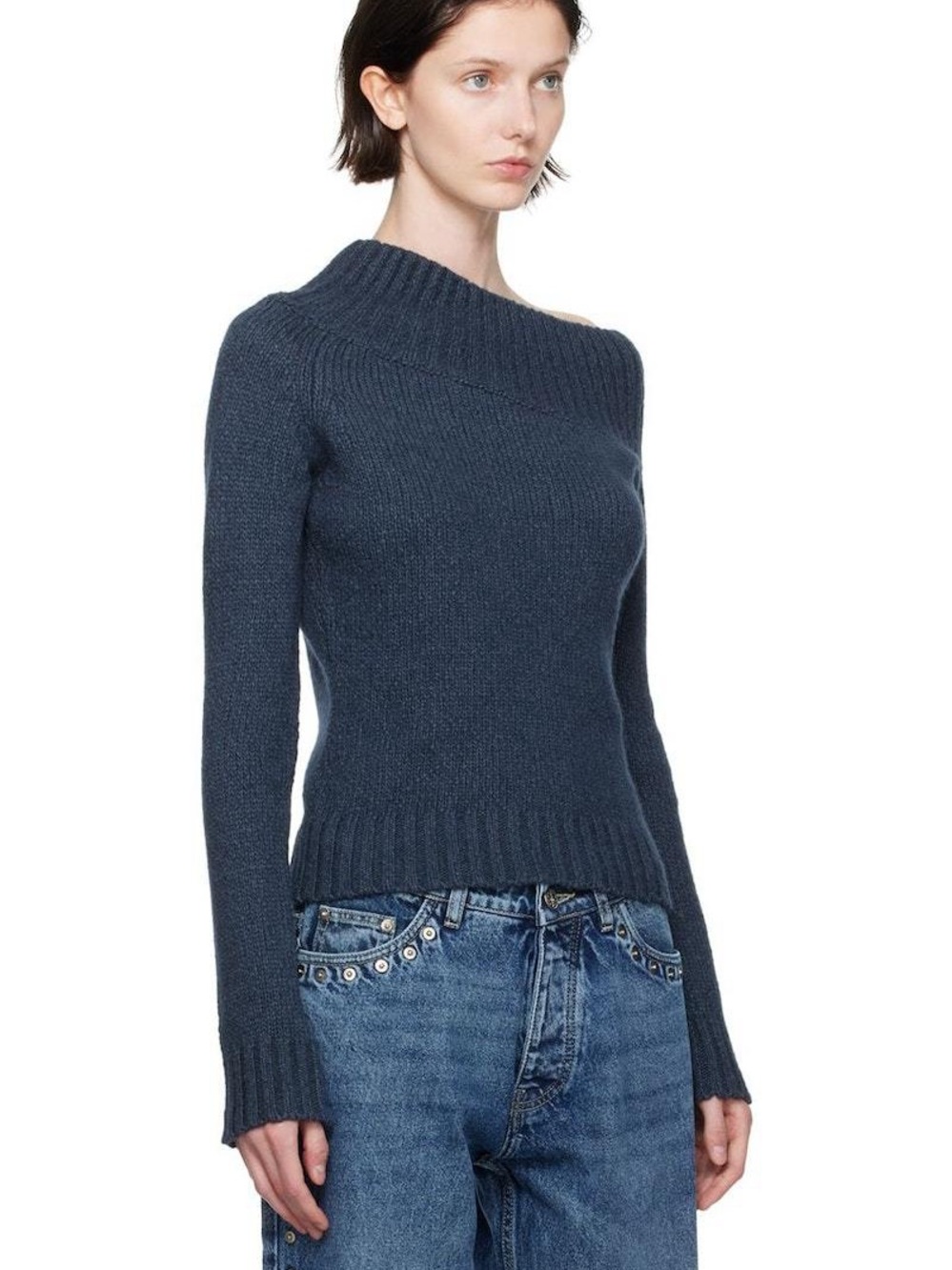 Paloma Wool Off-the-Shoulder Knit Sweater — Navy